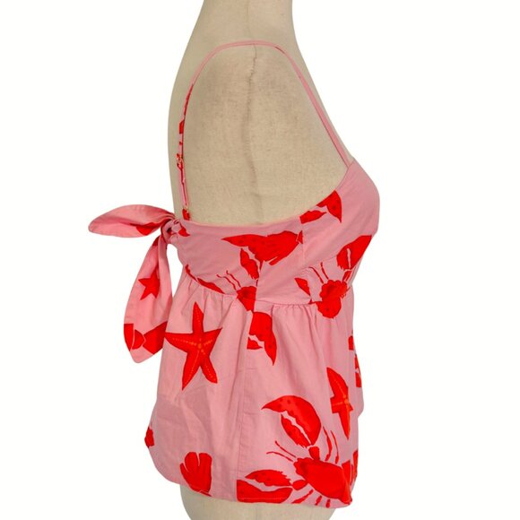 NWT J. Crew Factory Pink Red Lobster Starfish Tank Top Empire Waist Size 00 - Picture 2 of 8